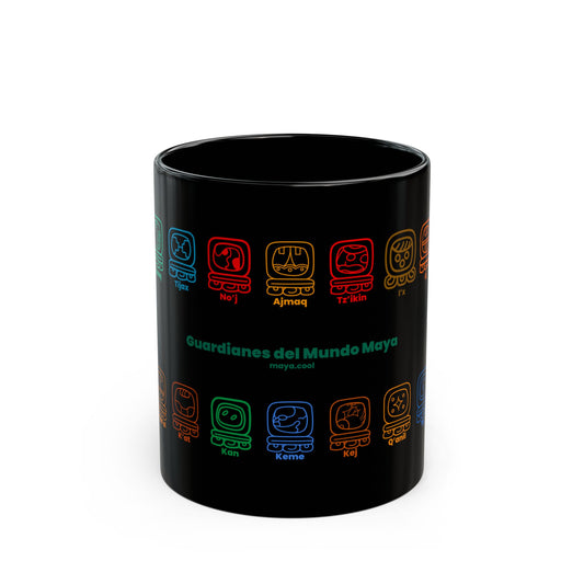 Guardianes del Mundo Maya Black Mug (11oz & 15oz) | 20 Maya Nahuales | Cholqij (Cholq'ij) Calendar