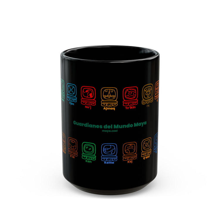 Guardianes del Mundo Maya Black Mug (11oz & 15oz) | 20 Maya Nahuales | Cholqij (Cholq'ij) Calendar