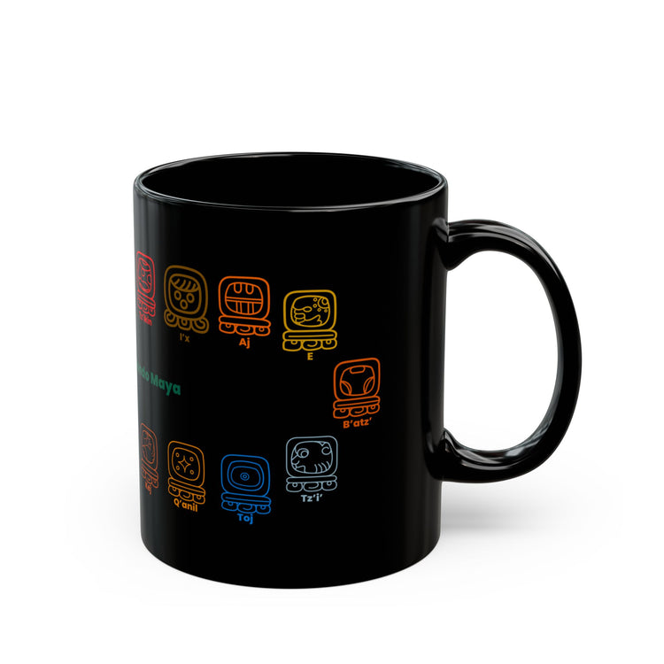 Guardianes del Mundo Maya Black Mug (11oz & 15oz) | 20 Maya Nahuales | Cholqij (Cholq'ij) Calendar
