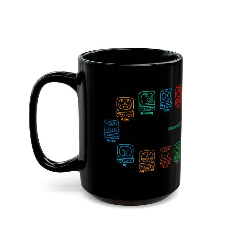 Guardianes del Mundo Maya Black Mug (11oz & 15oz) | 20 Maya Nahuales | Cholqij (Cholq'ij) Calendar