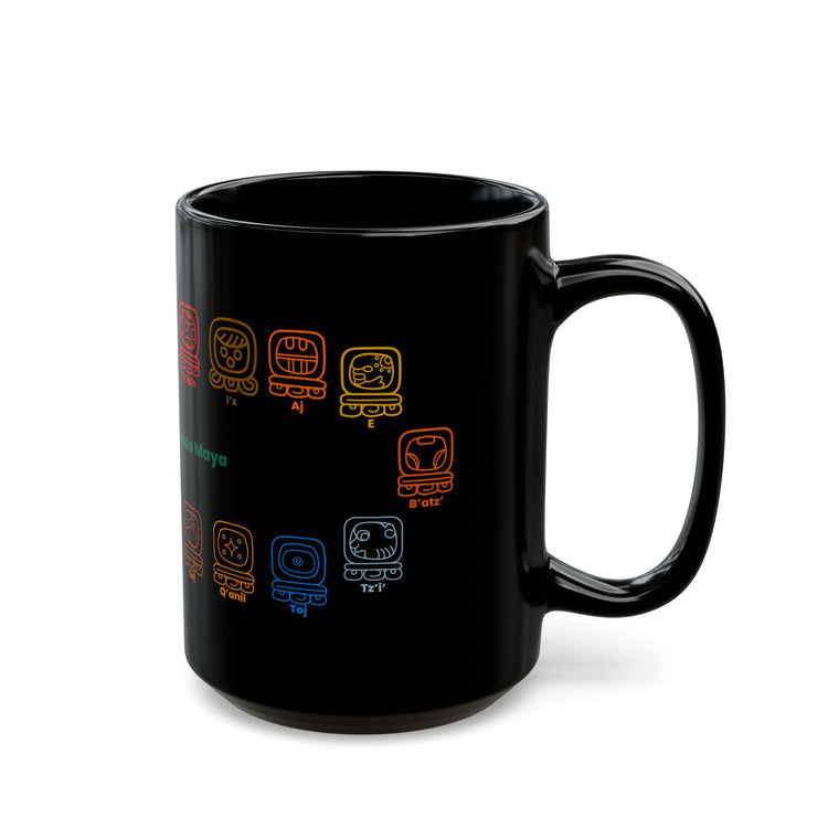 Guardianes del Mundo Maya Black Mug (11oz & 15oz) | 20 Maya Nahuales | Cholqij (Cholq'ij) Calendar